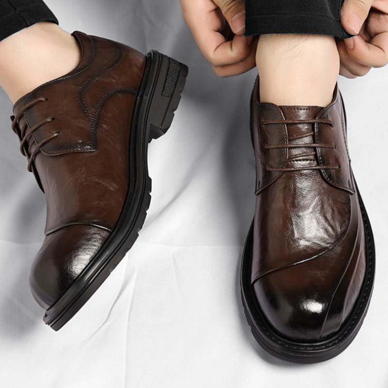 Men Formal Wear Brown - Brown Burnished Genuine Leather Lace Up