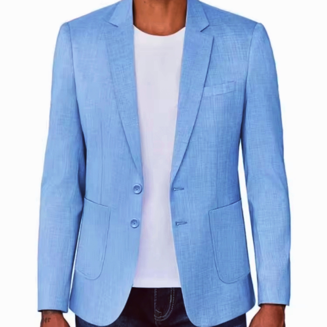 Formal Men Party Wear Jacket - Slim Fit Men's Beige/Blue Linen Blazer