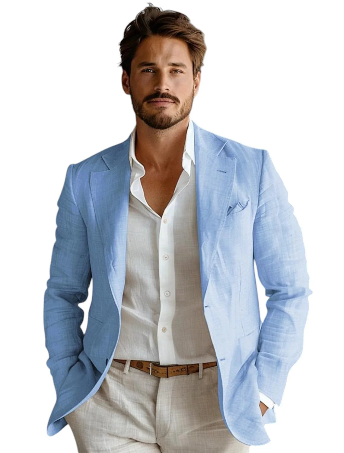 Formal Men Party Wear Jacket - Blue Slim Fit Men's Linen Blazer