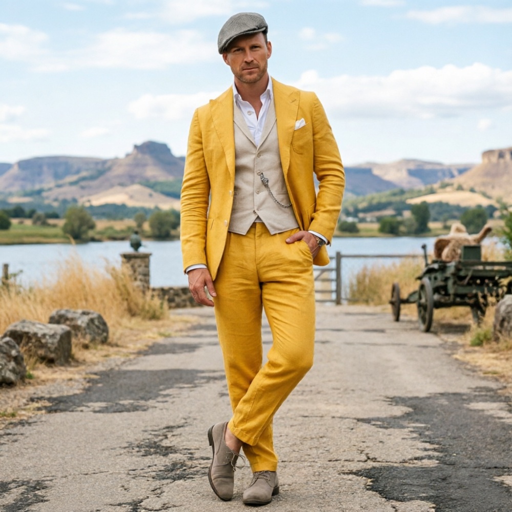 Sage Green Linen Men 3 Piece S - огляд і ціна Men Formal Wear Green