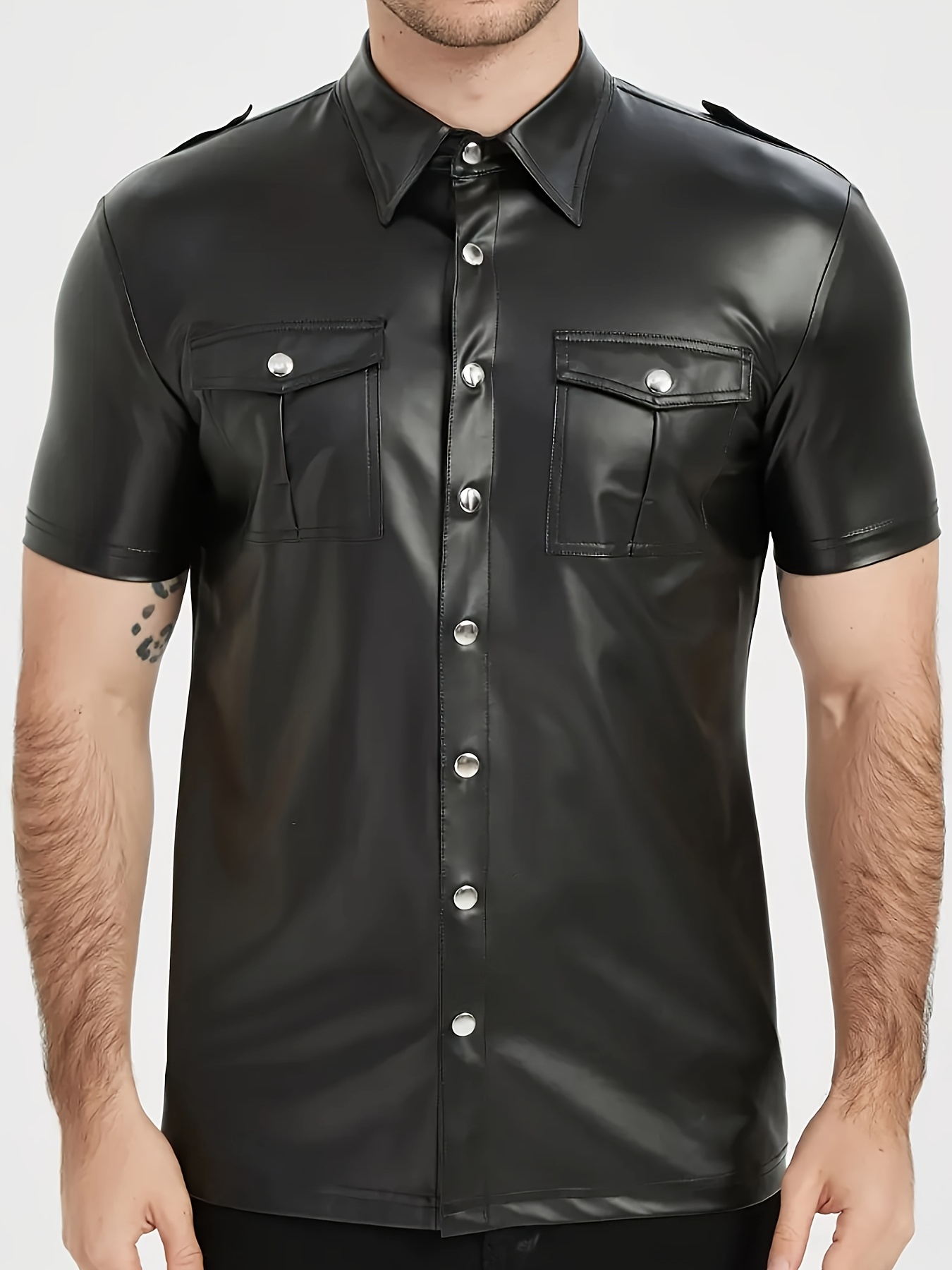 Men's PU leather short-sleeved - огляд і ціна Men Formal Party Wear Shirt