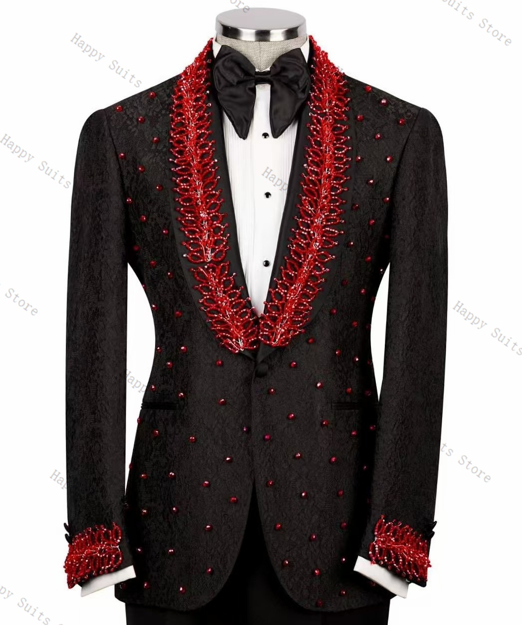Red Crystals Men Suit Set 2 Pc - огляд і ціна Men Formal Wear Red