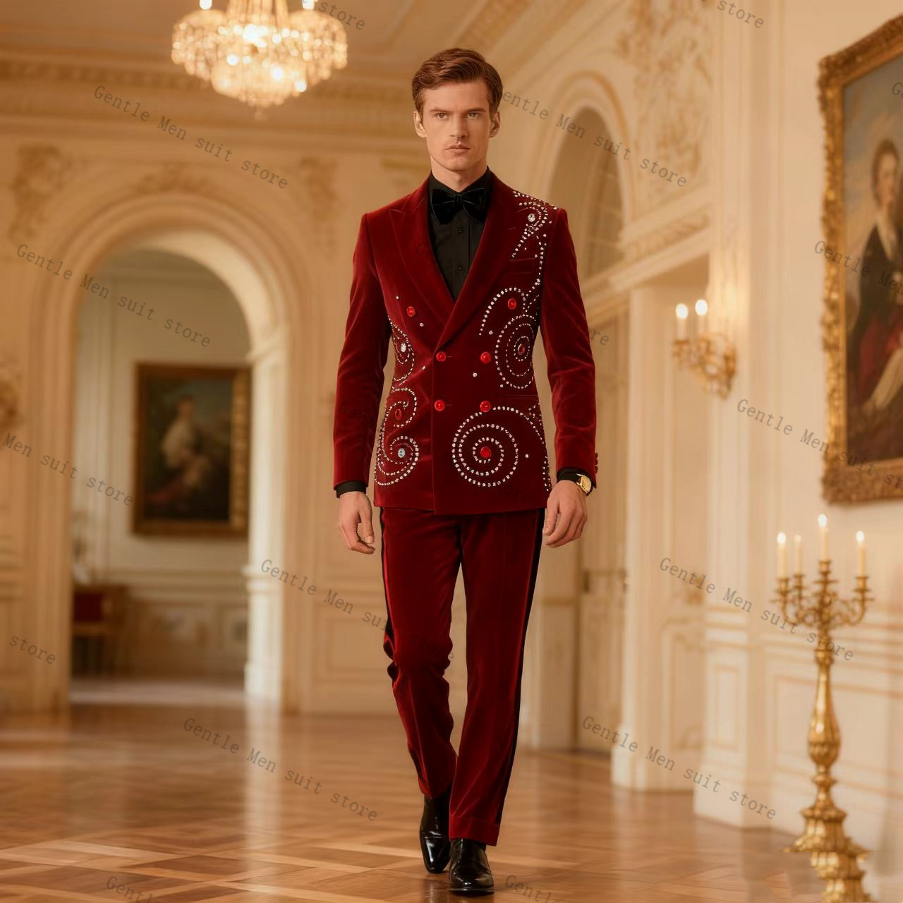 Velvet Crystal Red Men Suit Se - огляд і ціна Men Formal Wear Red