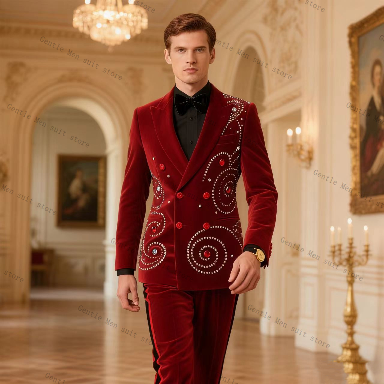 Velvet Crystal Red Men Suit Se - огляд і ціна Men Formal Wear Red