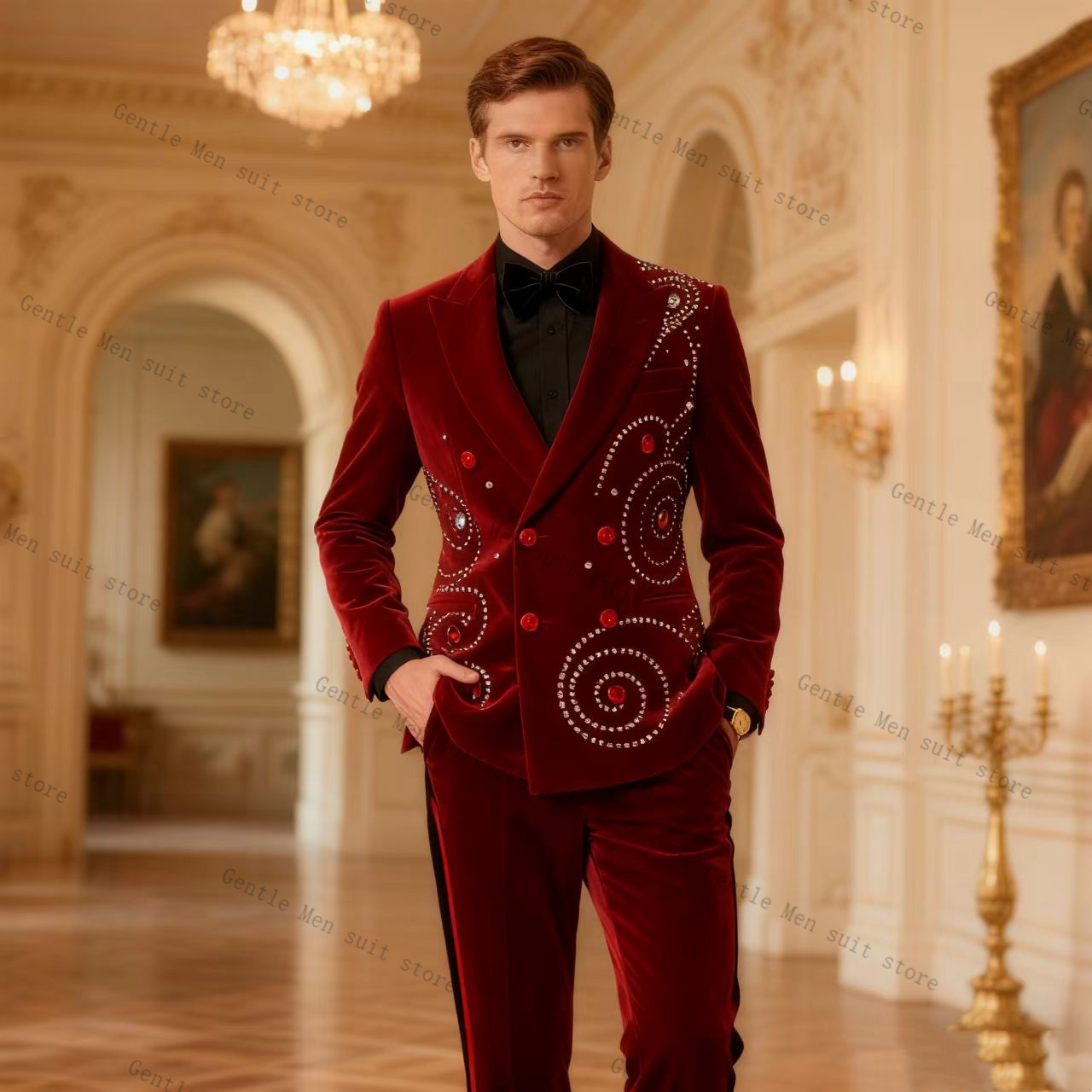 Velvet Crystal Red Men Suit Se - огляд і ціна Men Formal Wear Red