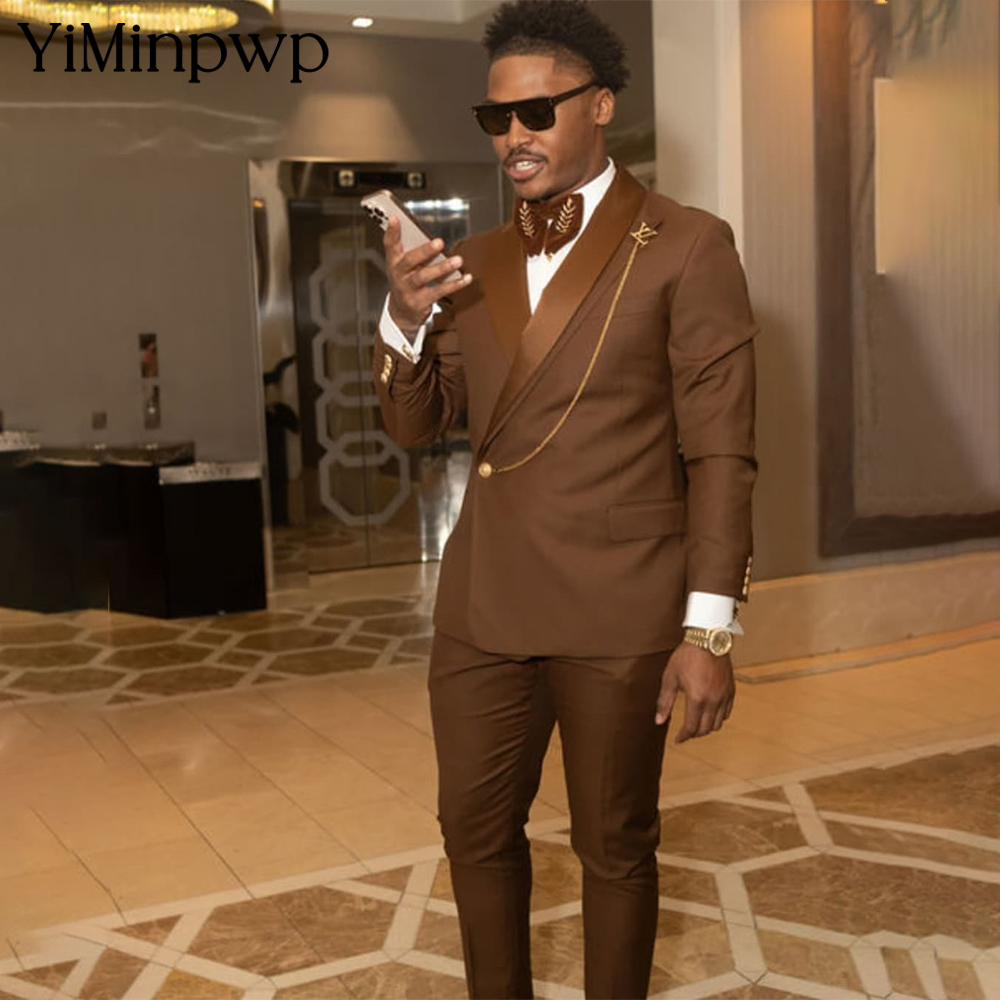 Brown African Men's Suits 2 Pi - огляд і ціна Men Formal Wear Brown