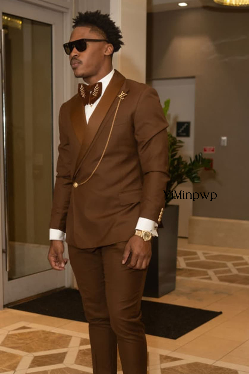Brown African Men's Suits 2 Pi - огляд і ціна Men Formal Wear Brown