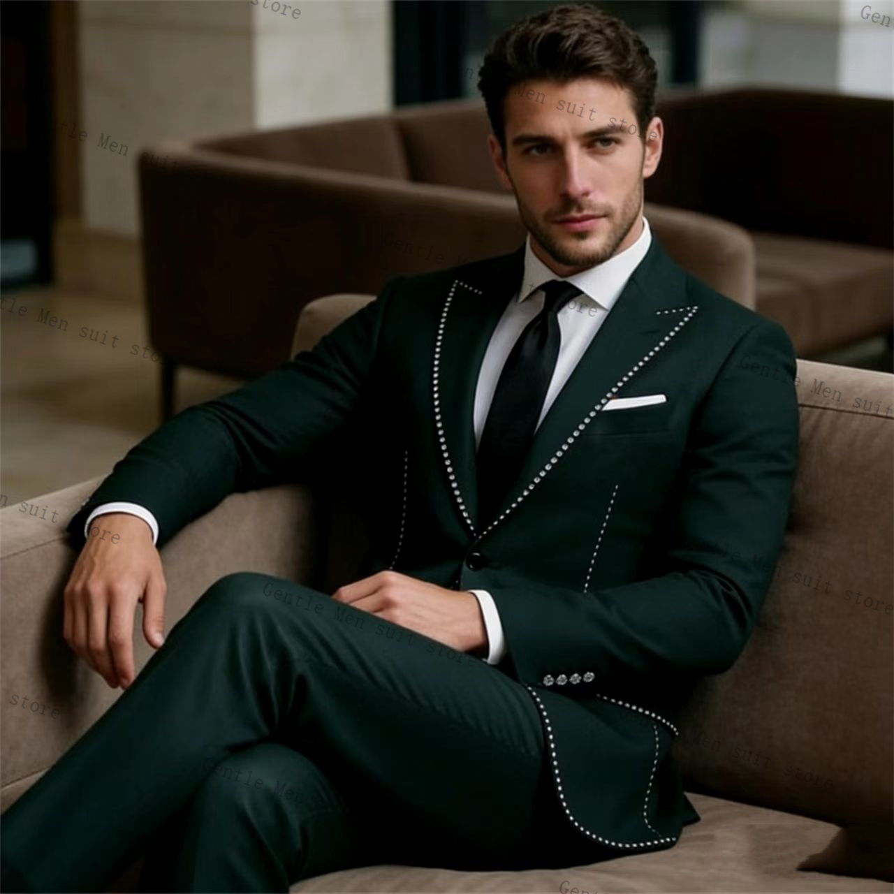 Crystals Luxury Green Men Suit - огляд і ціна Men Formal Wear Green