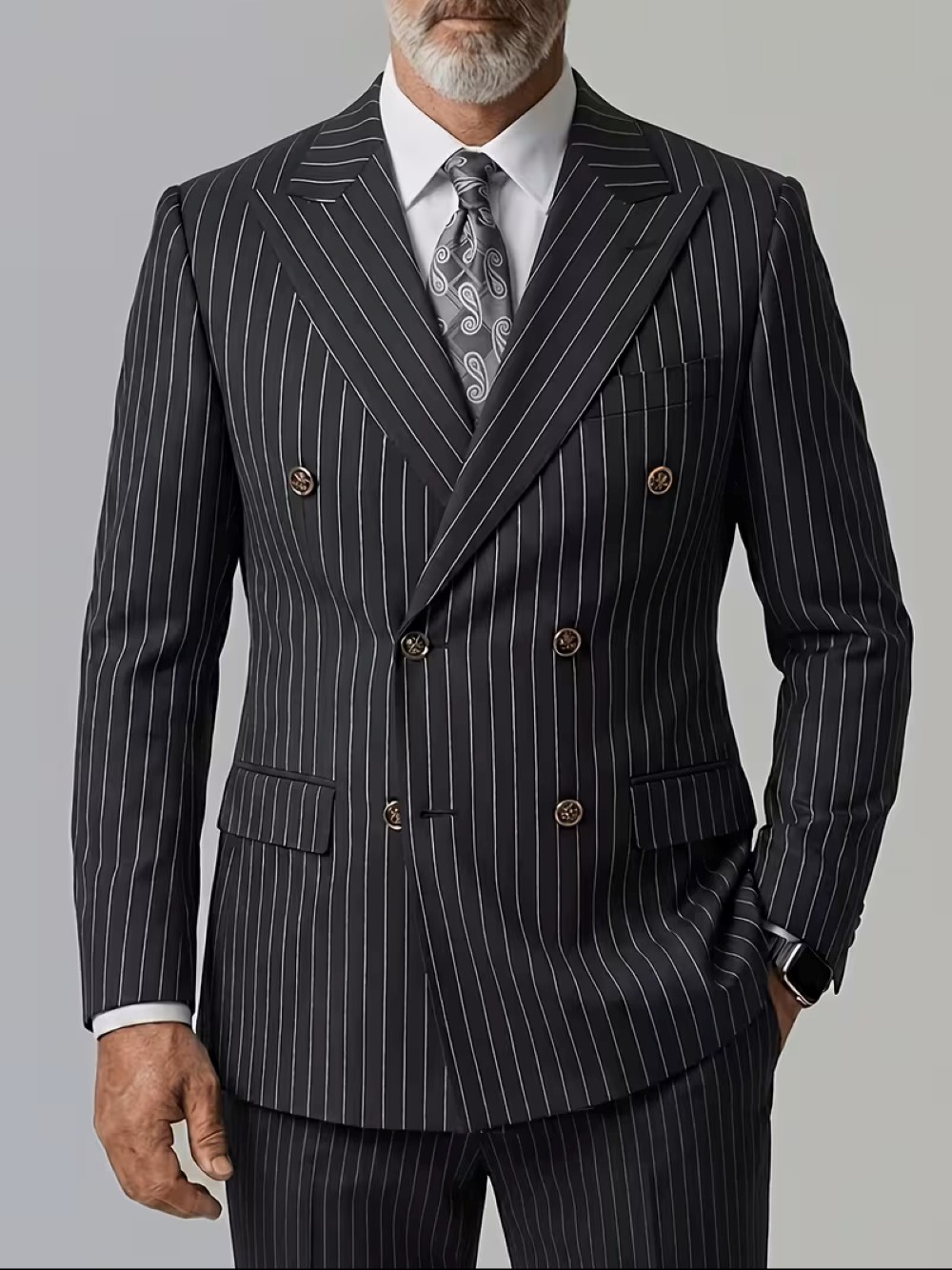  Men's Black Pinstripe Double  - огляд і ціна Formal Men Party Wear Jacket