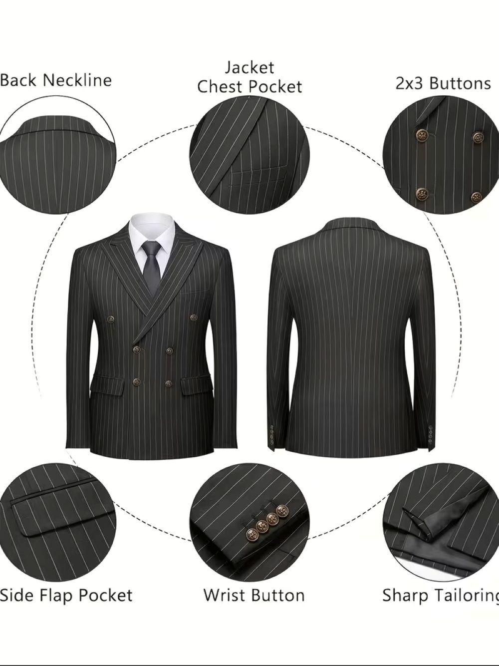  Men's Black Pinstripe Double  - огляд і ціна Formal Men Party Wear Jacket