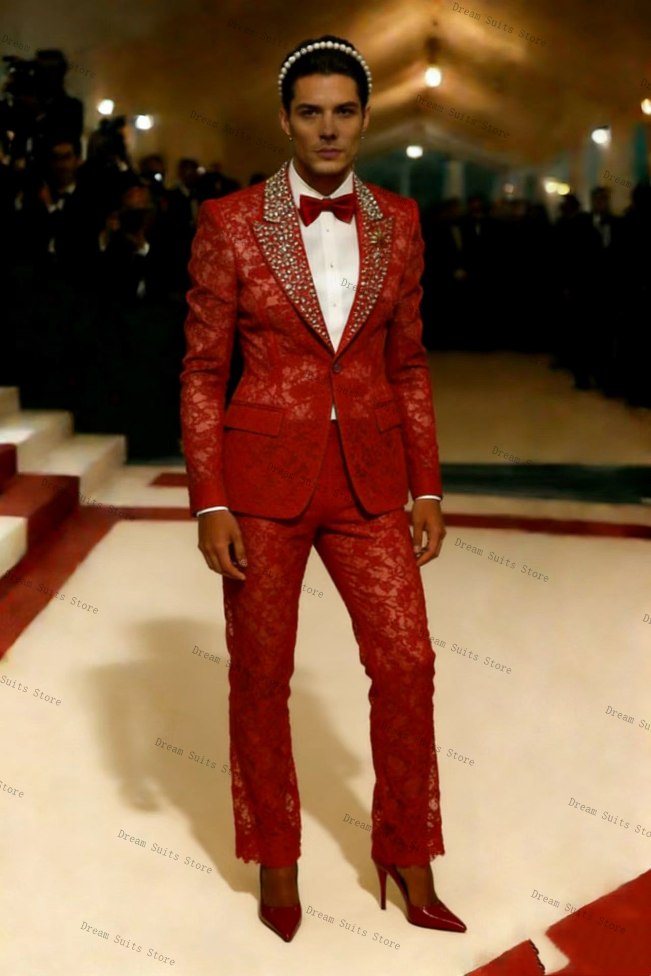 Gold Crystals Men Suit Set 2 P - огляд і ціна Men Formal Wear Red