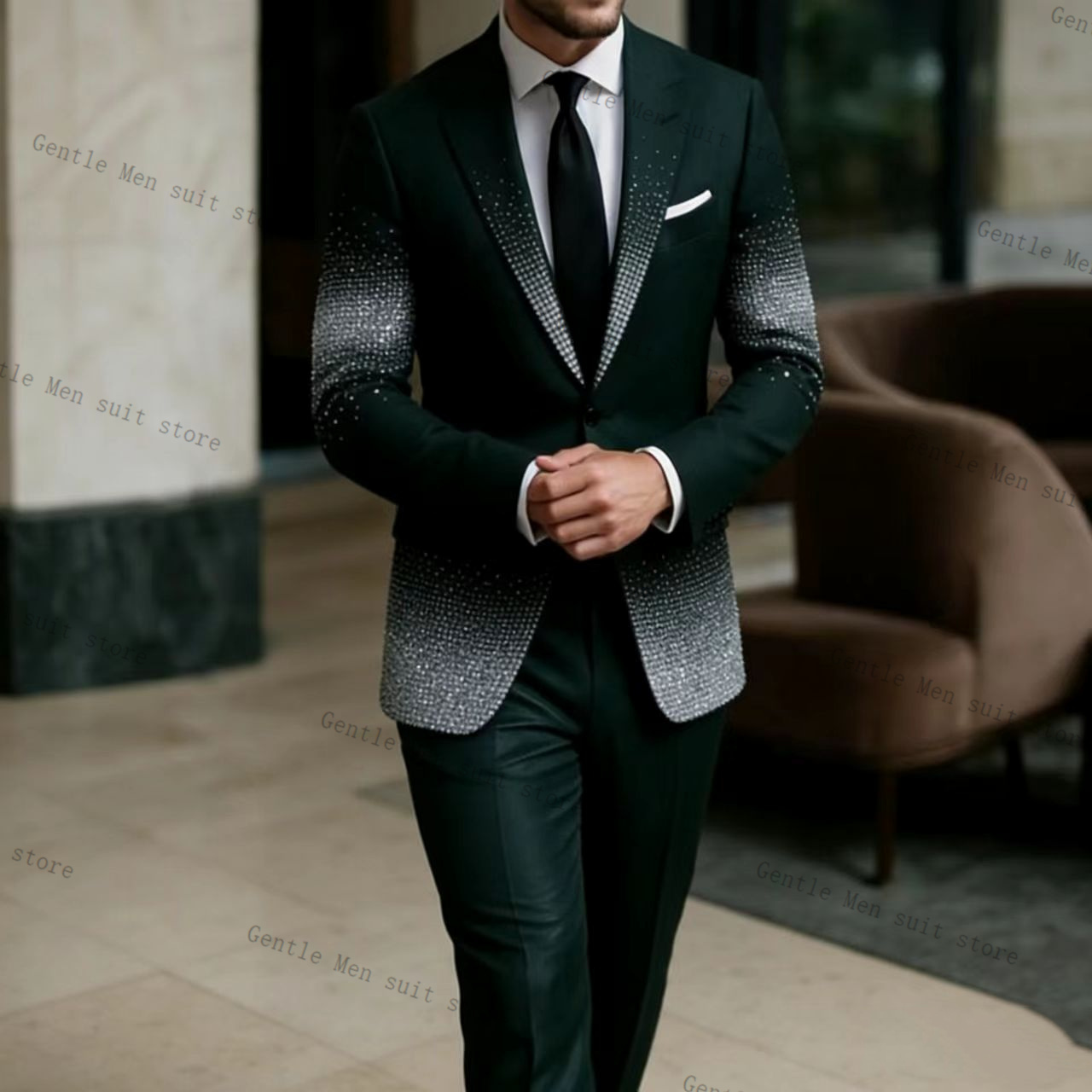 Crystals Groom Green Men Suit  - огляд і ціна Men Formal Wear Green