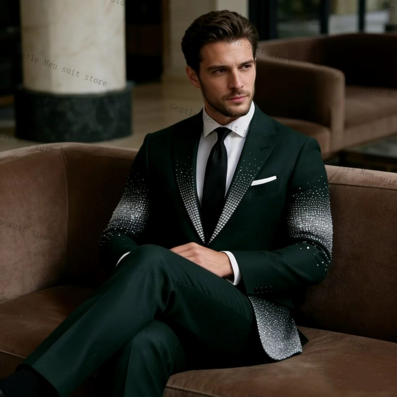 Crystals Groom Green Men Suit  - огляд і ціна Men Formal Wear Green