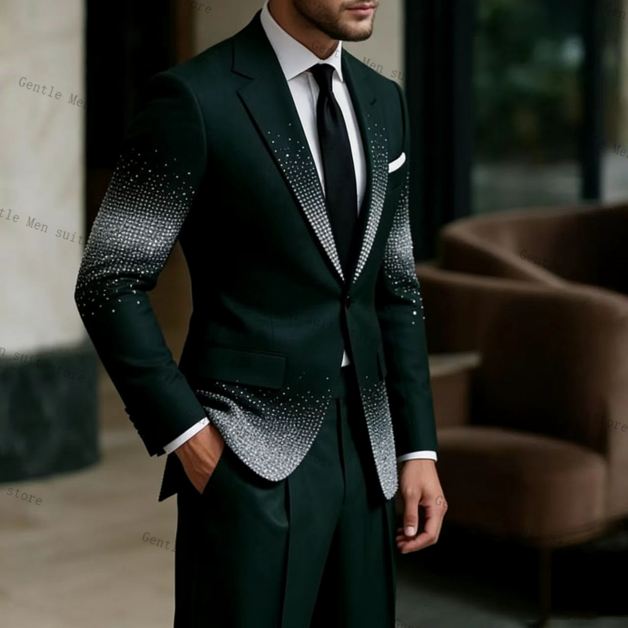 Crystals Groom Green Men Suit  - огляд і ціна Men Formal Wear Green